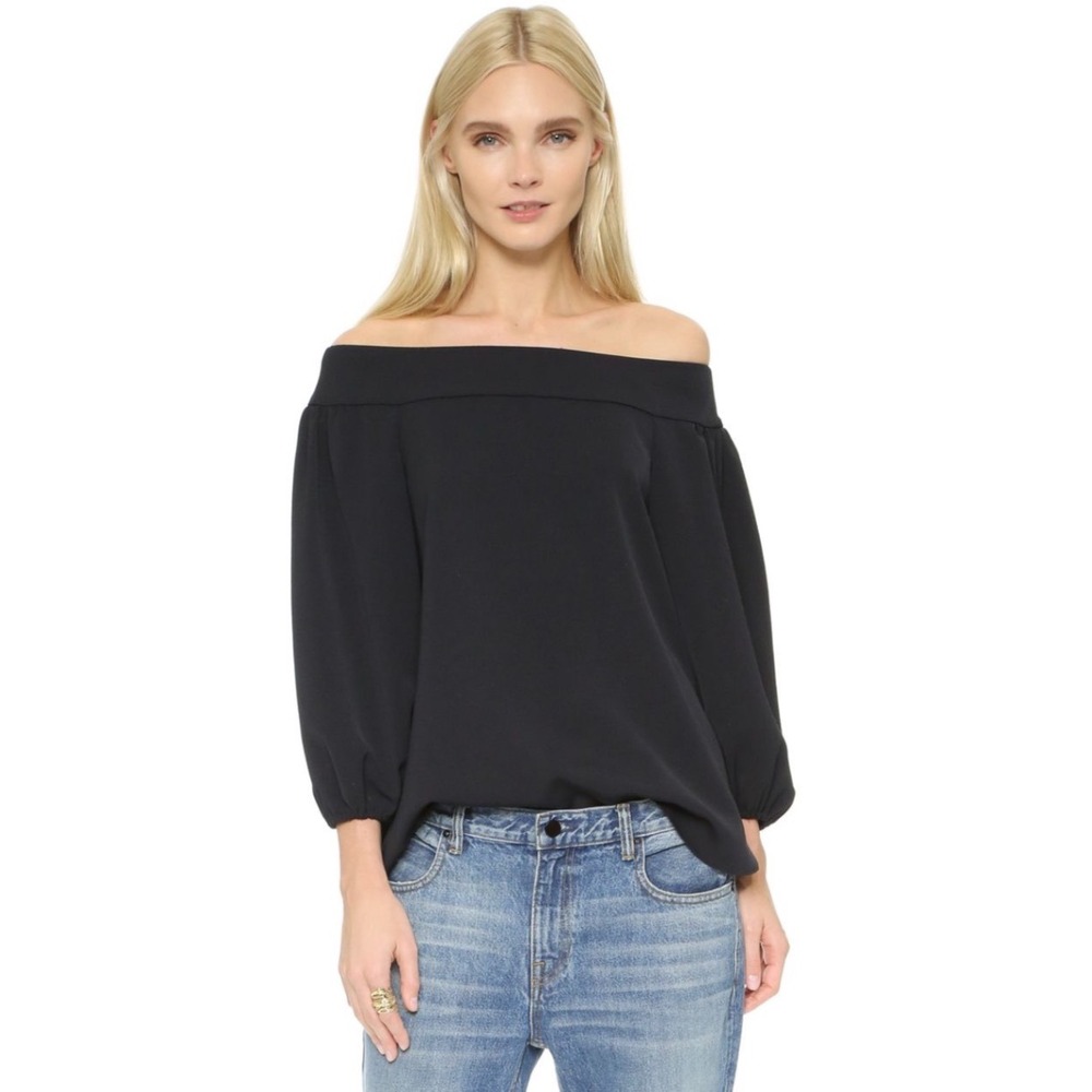 Tibi Off the Shoulder Tie Sleeve Wool Blend Top in‎ Black Size 00